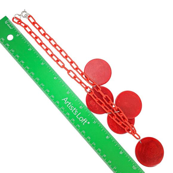 Bold Vintage Large Marbled Red Disk Bakelite Necklace Plastic Chain Geo Mod Read - Picture 13 of 13